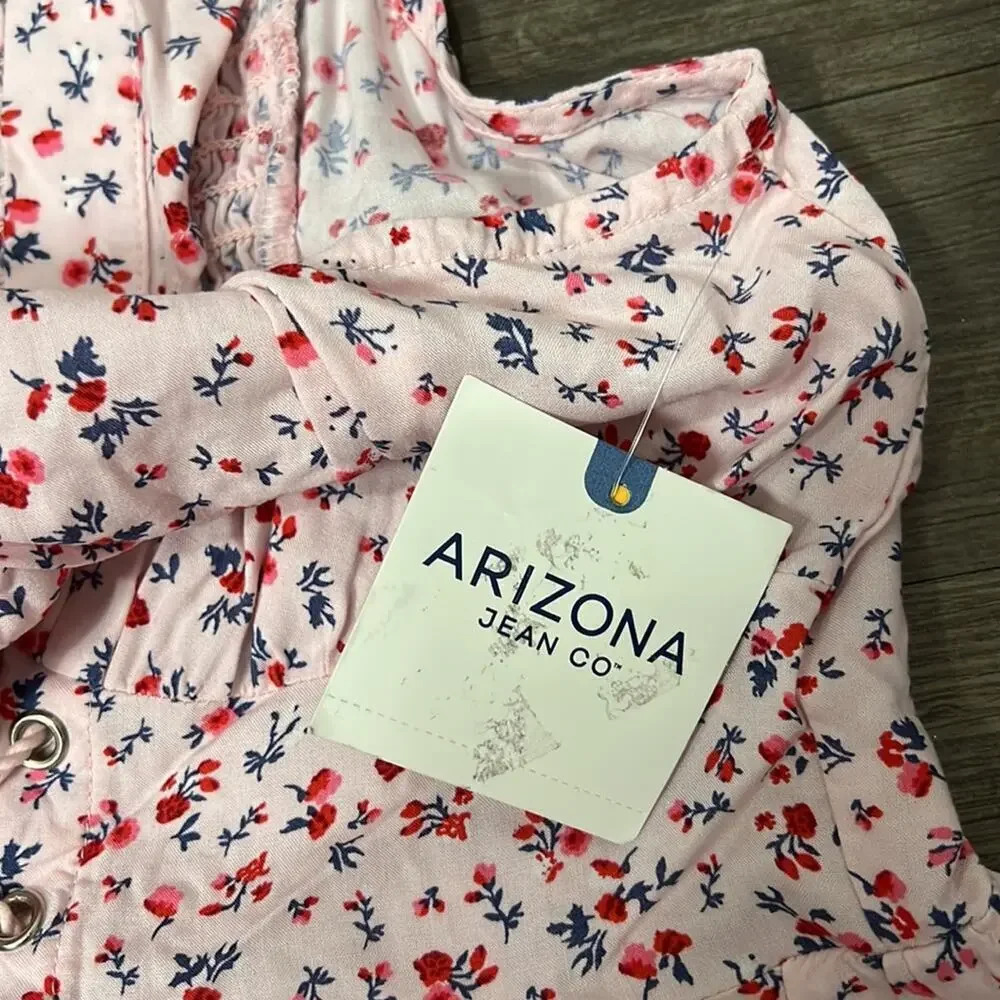 Arizona Jean Co. Sleeveless Pink Floral Romper w/ Lace-up Detail - Picture 5 of 7
